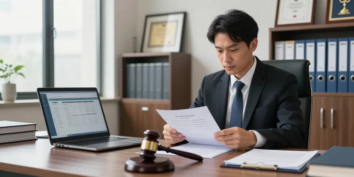 Legal consultation setting showing why not try here with lawyer reviewing documents in a professional office.