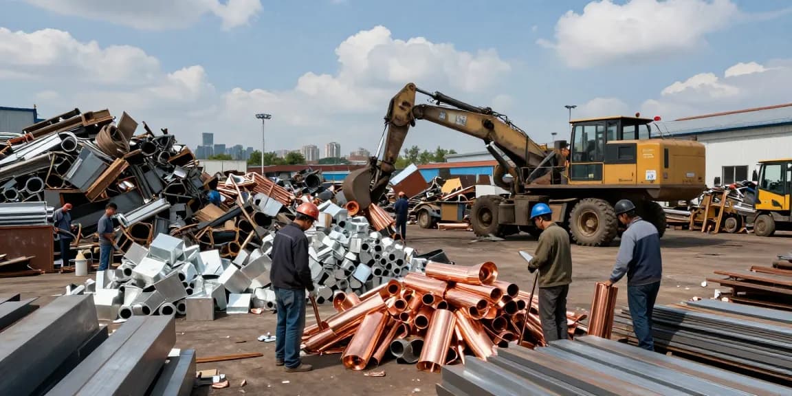 Tempat jual Mercury Scrap Metal For Sale di https://www.scrapsolutionplace.com/ dengan pekerja meninjau logam bekas berkualitas.