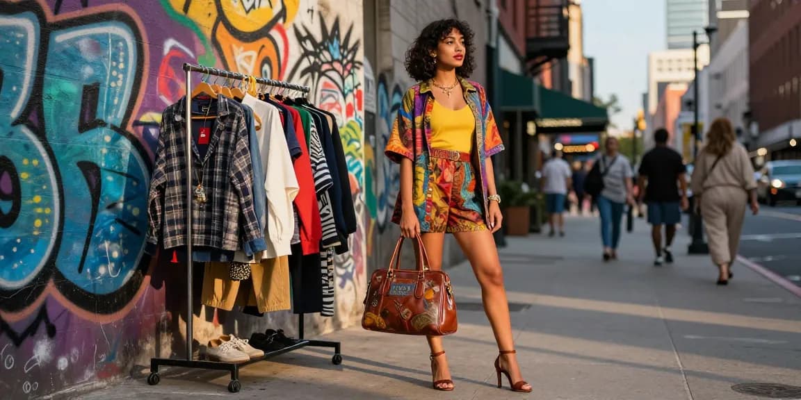 Consulente d'immagine che mostra uno stile unico in un contesto urbano colorato.