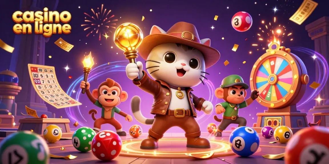 Jouez à casino en ligne avec un chat archéologue découvrant un artefact dans un temple lumineux.
