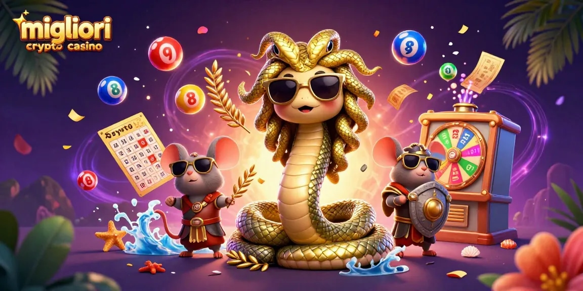 Gioca nei migliori crypto casino con una scena vivace e coinvolgente di Medusa e un topo guerriero.