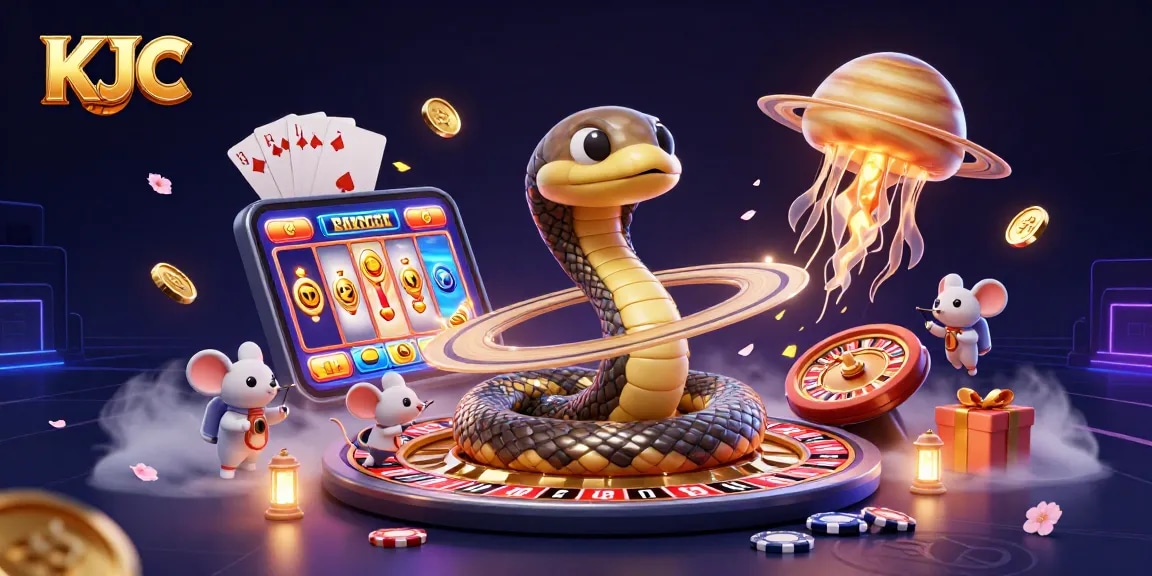KJC players enjoy high-stakes action with astronaut mice betting on a Saturn roulette wheel.