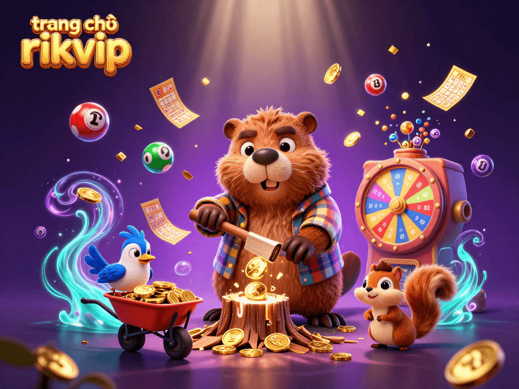Engage in thrilling wins at trang chủ rikvip with a vibrant casino-themed illustration of a beaver, bird, and squirrel!