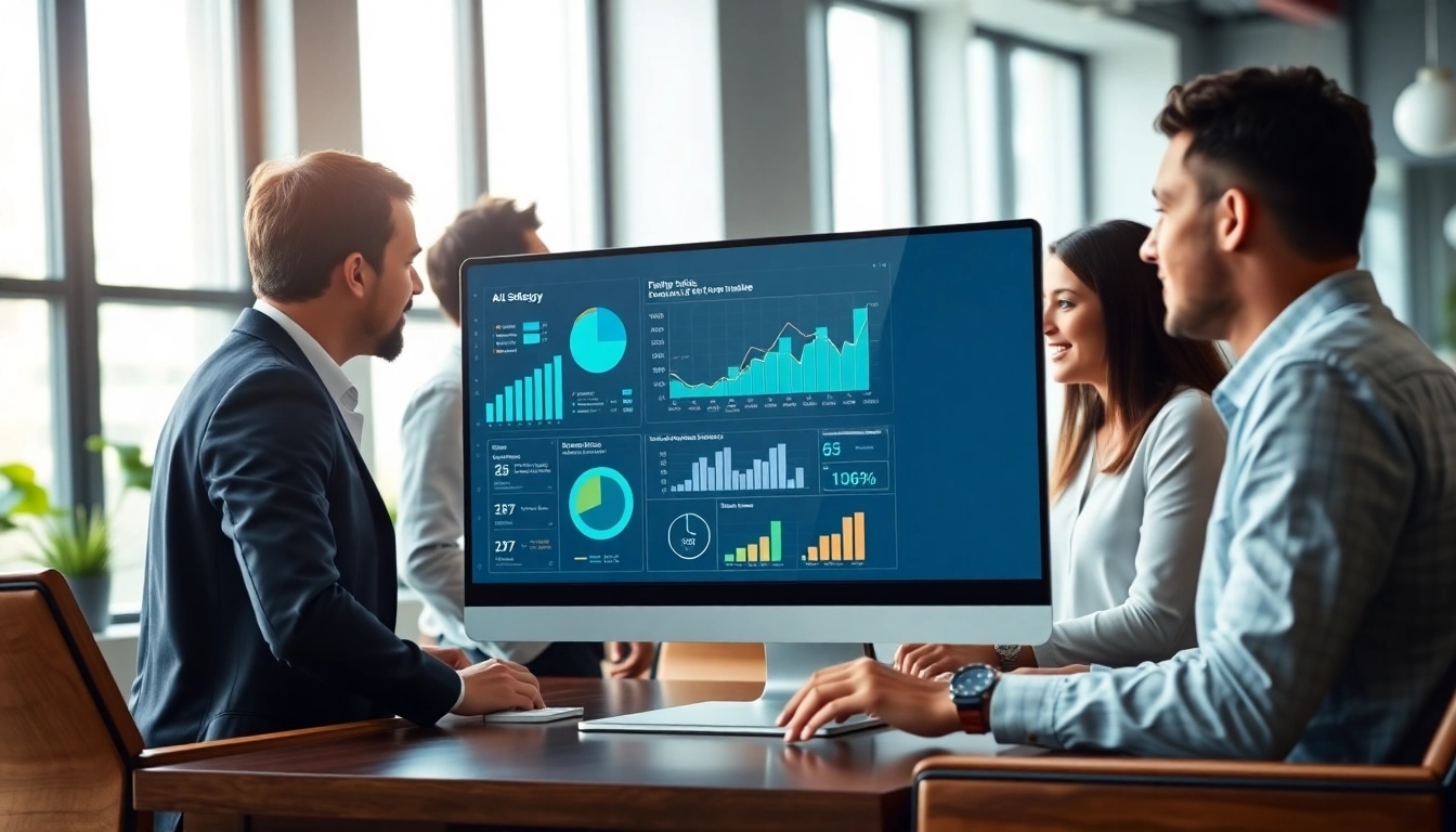 Exciting sales AI software demonstration in a professional environment with engaged team members.