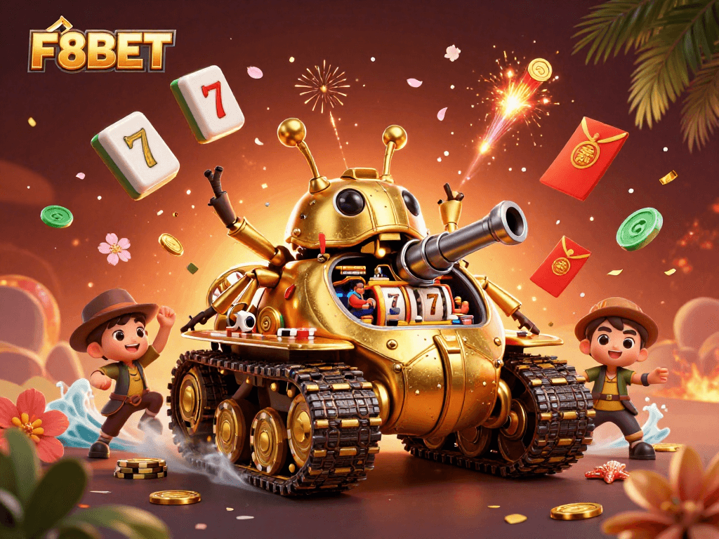 Play spectacular casino games with F8BET in a vibrant 3D illustration of a unique casino beetle.