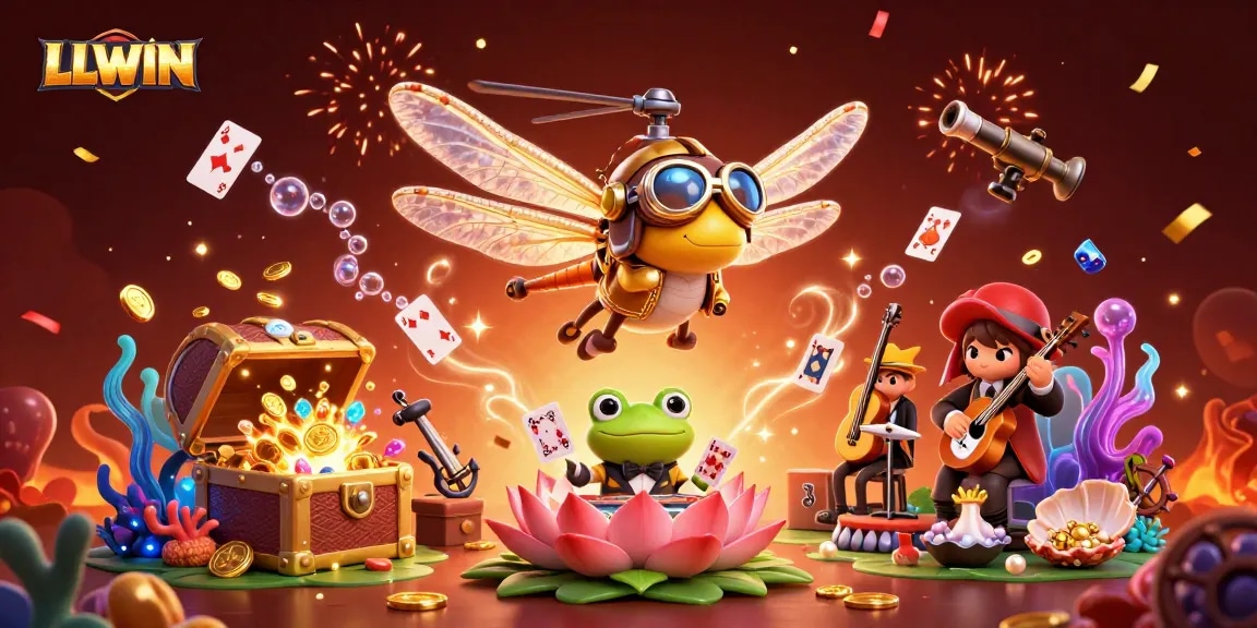 Experience exciting gameplay with LLWIN's vibrant casino scene featuring colorful characters and lively elements.