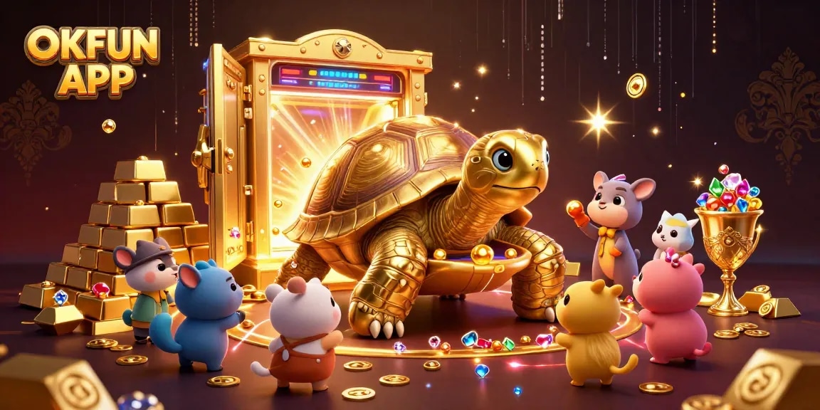 Engage with the OKFUN APP in a vibrant casino atmosphere featuring exciting game elements.