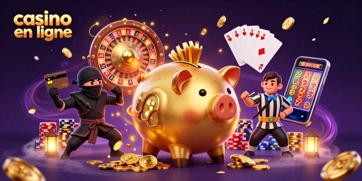 Jouer au casino en ligne avec des animations de pièces d'or et de cartes au poker