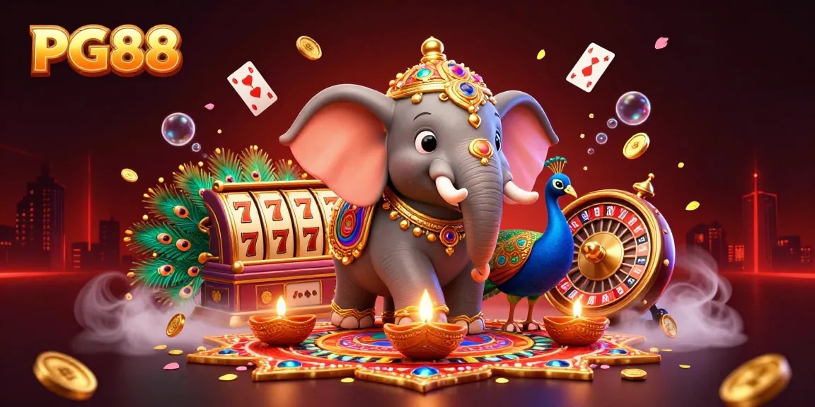 Experience the vibrant world of PG88 with colorful characters, slot reels, and casino elements.