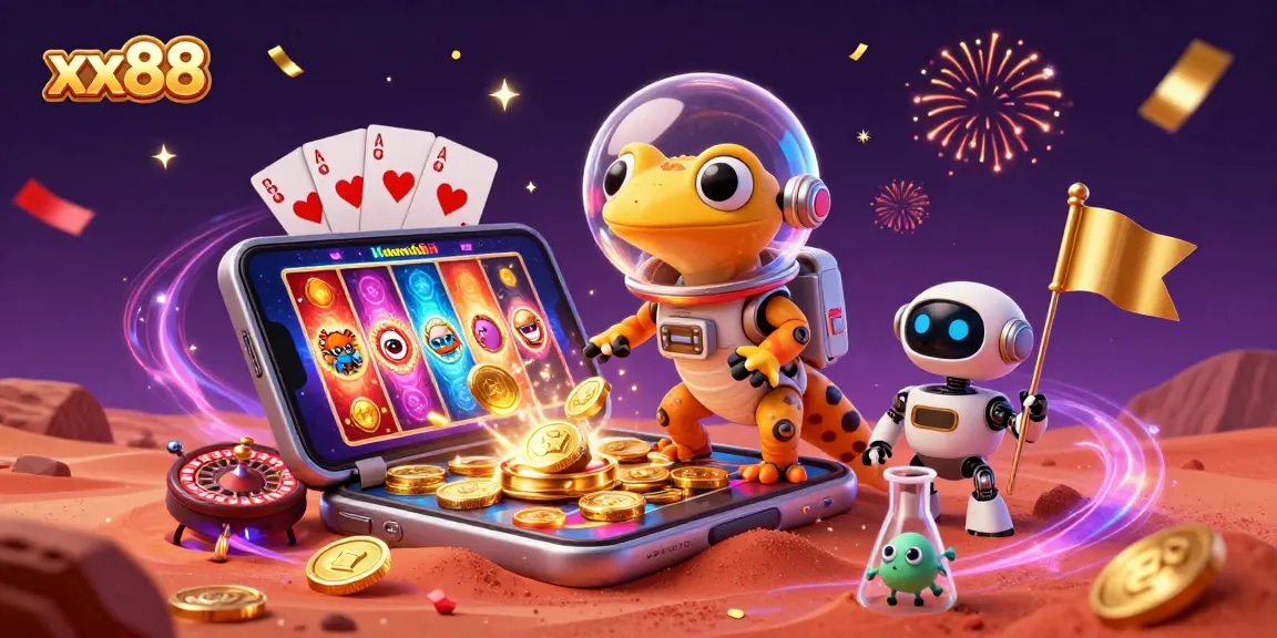 Experience thrilling fun with the xx88 gaming adventure as our Martian gecko discovers a golden casino!