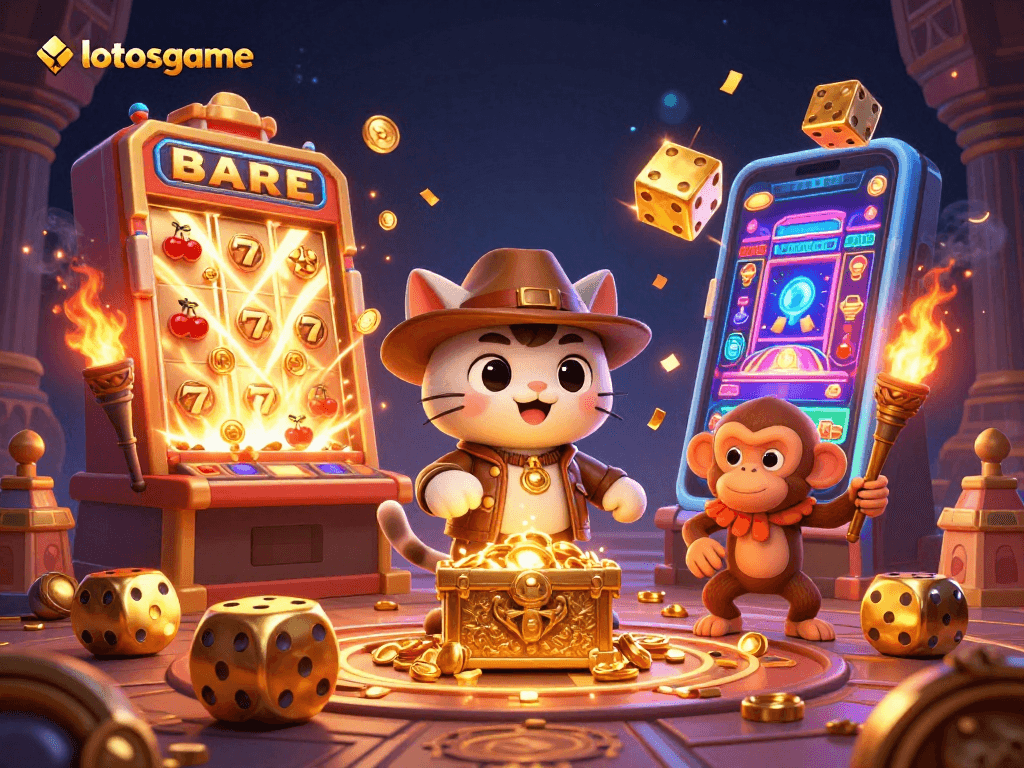 Engage with lotosgame's thrilling casino adventures as a cartoon archaeologist cat explores a treasure-filled temple.
