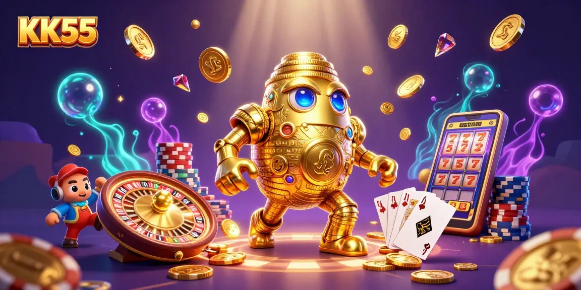 Experience thrilling gameplay at KK55 with golden golem amidst dynamic casino elements