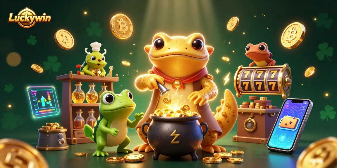 Experience the magic of Luckywin as the golden salamander alchemist turns metals into coins amidst a vibrant casino universe.