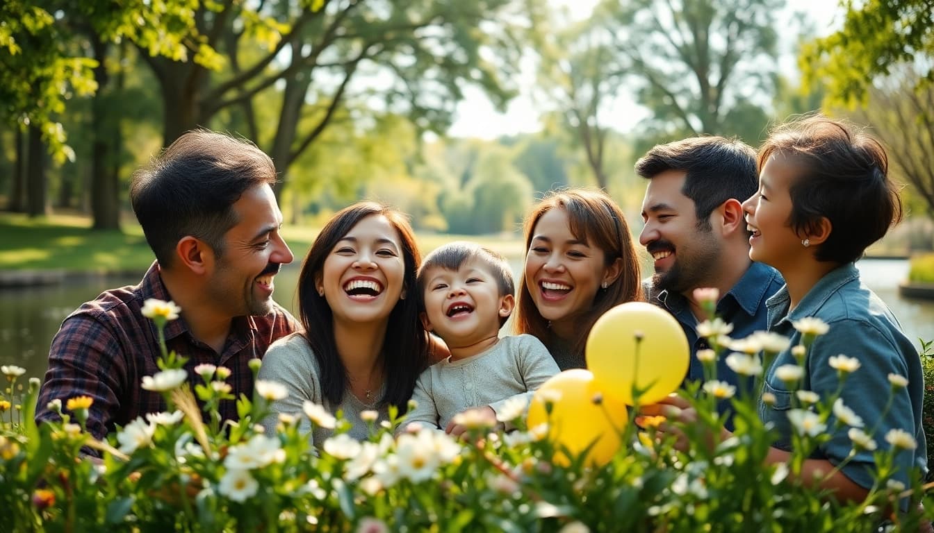Family photographer Brantford Ontario captures joyful moments with a family in a vibrant park setting.