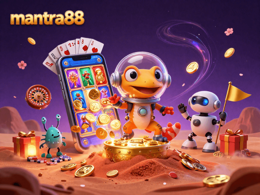 Experience mantra88 excitement as Martian gecko discovers a golden casino on Mars.