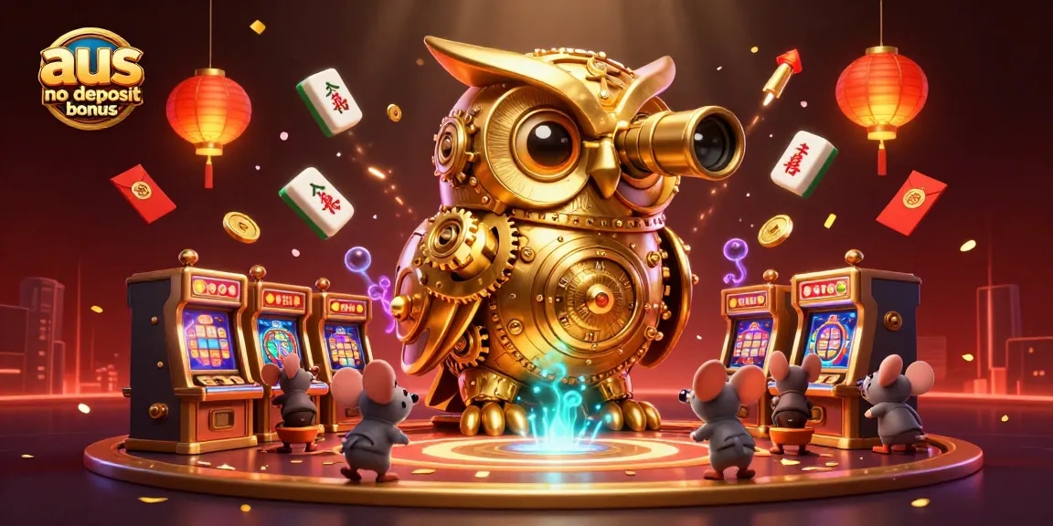 Experience the thrill of the aus no deposit bonus at a vibrant casino with animated characters.