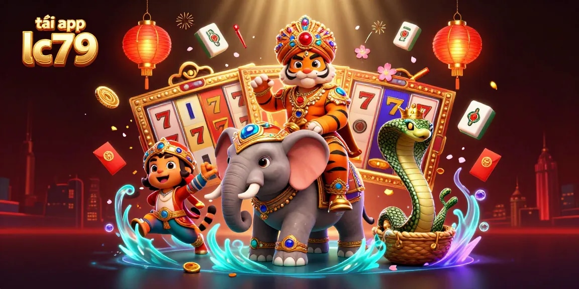 Chơi game tại tải app lc79 với hình ảnh 3D độc đáo của hổ maharaja và voi quý giá.