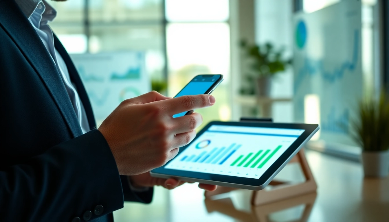 Analyze Google Play ranking data on a tablet in an energetic modern office.