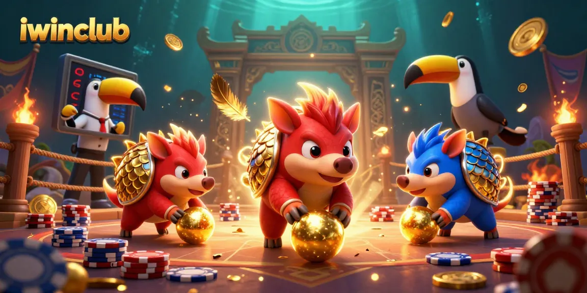 Experience thrilling iwinclub action with rival pangolins rolling casino chips in an epic showdown