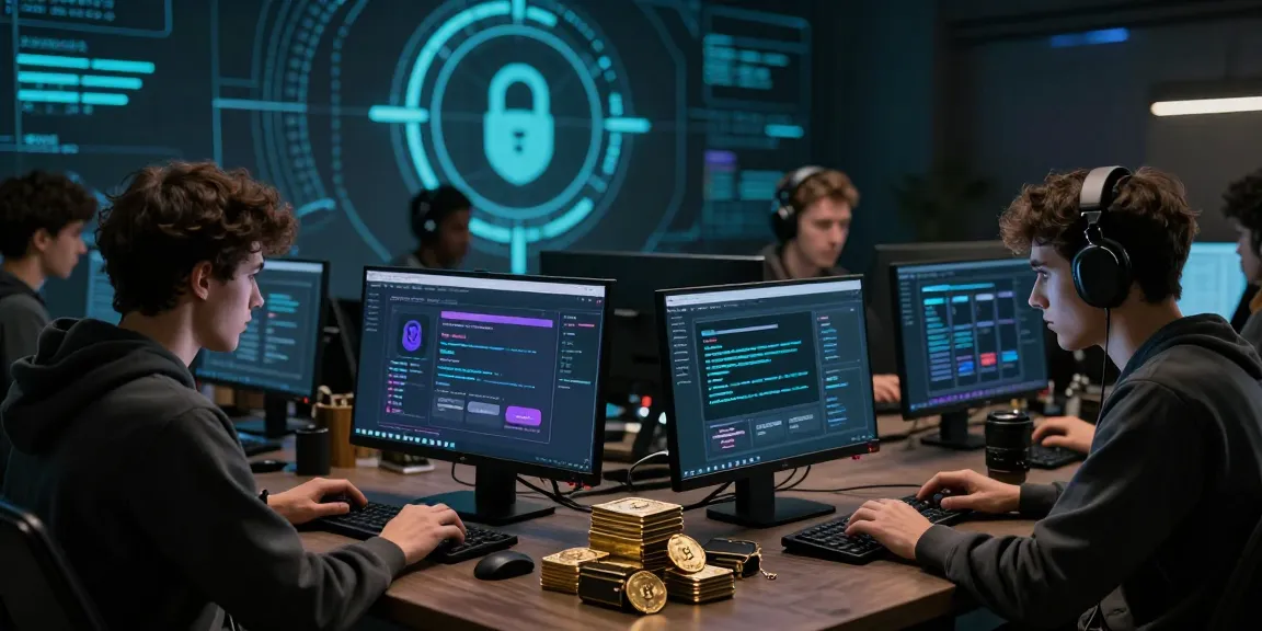 The scene depicting the best darknet markets 2026 with users engaging in high-tech activities, showcasing dark web interfaces and crypto wallets.