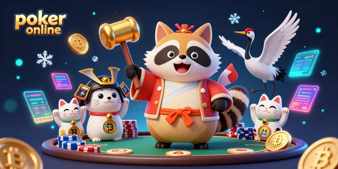 Play poker online with vibrant characters and rich gaming elements in a dynamic, colorful scene.