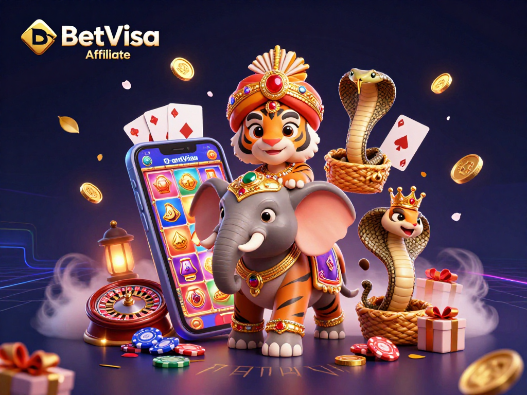Experience fun with BetVisa Affiliate's vibrant gaming scene featuring rewards and bonuses.