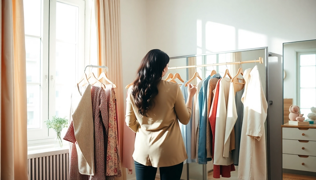How to find my Perfect outfit showcased in a stylish dressing room with vibrant colors and natural light.