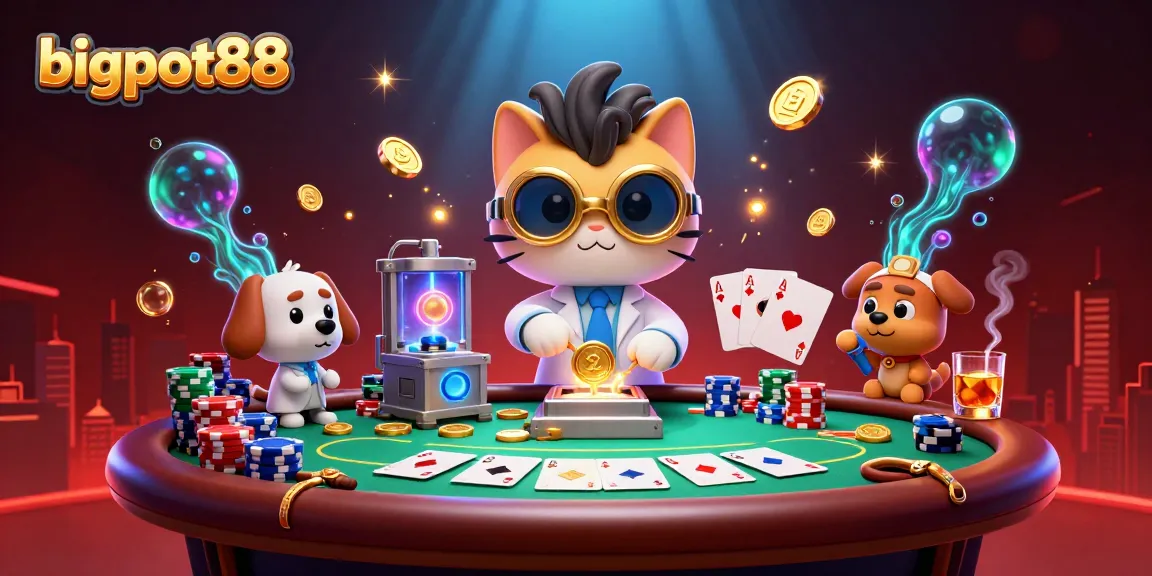 Menghadirkan bigpot88, kartu poker dan tumpukan chip bersinar dalam aksi seru.