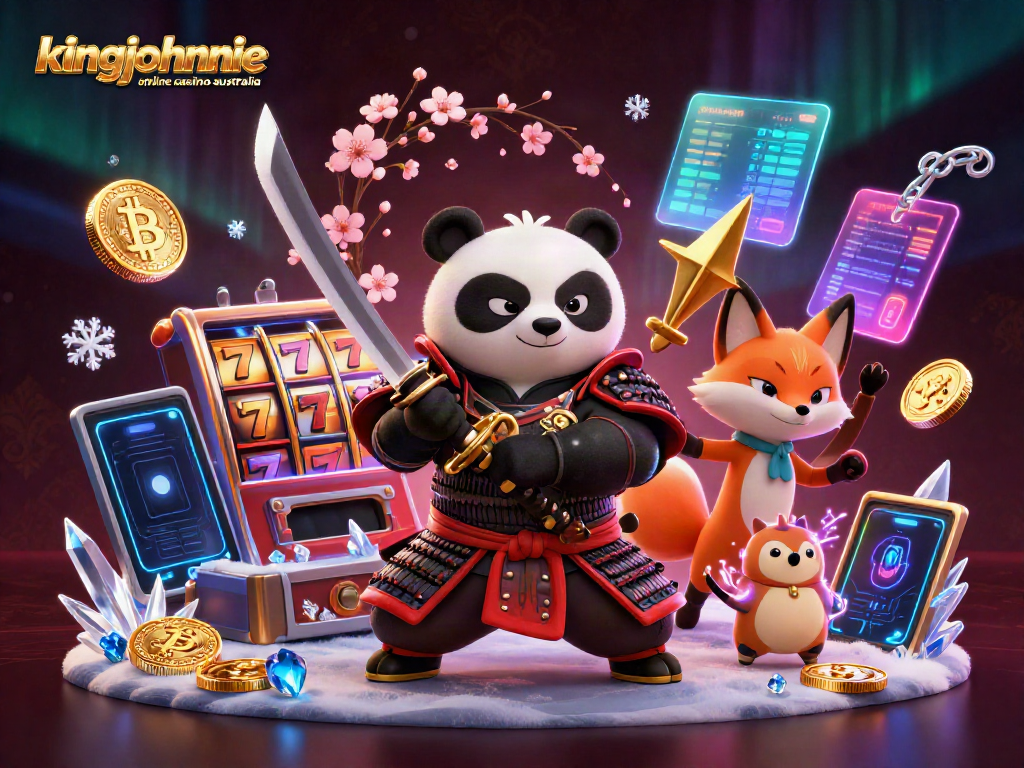 Engage with kingjohnnie online casino australia's exciting 3D illustration featuring dynamic casino characters.