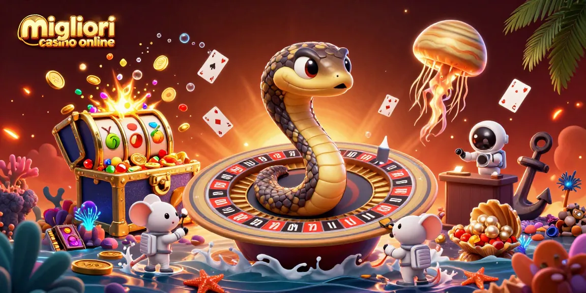 Scopri i migliori casino online in un'illustrazione 3D colorata durante il gioco con monete e premi.