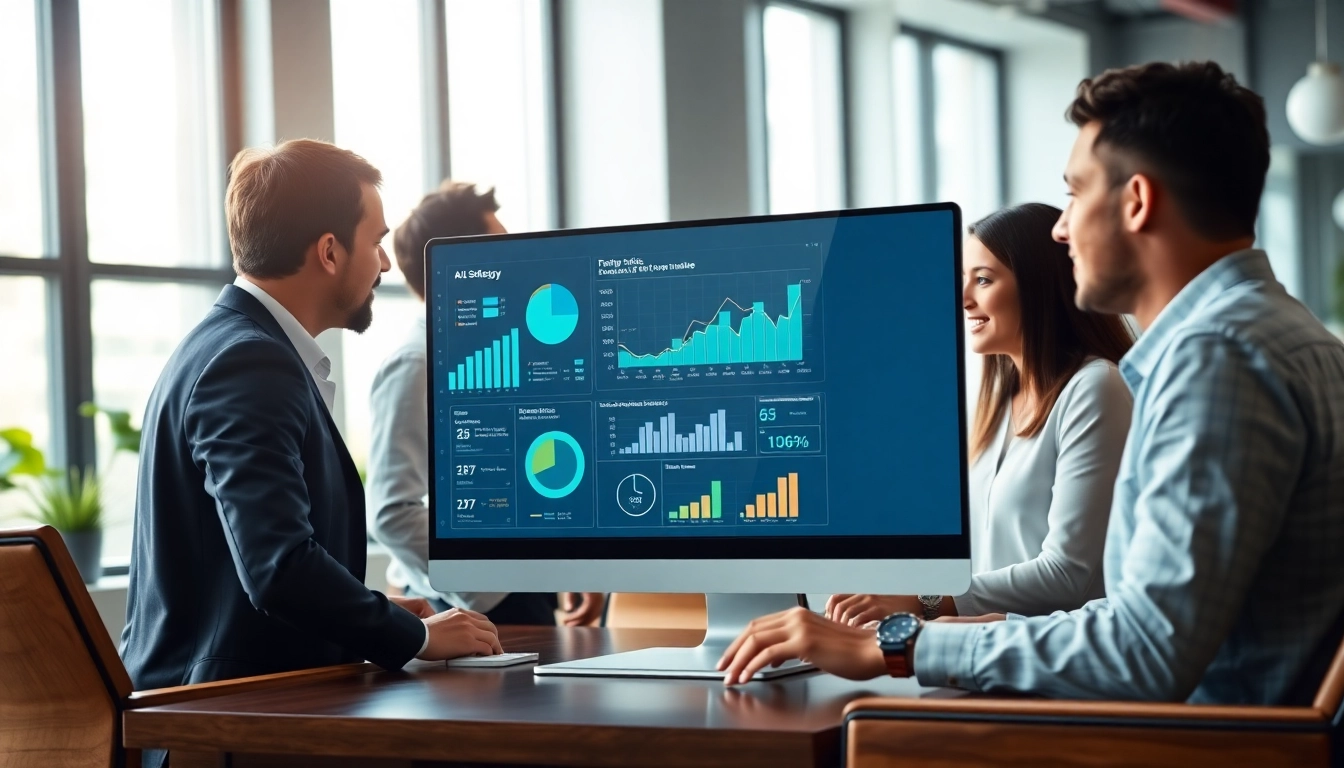 Exciting sales AI software demonstration in a professional environment with engaged team members.