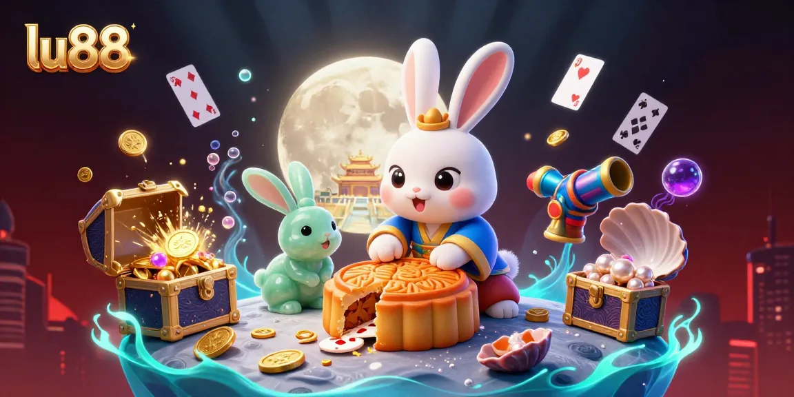 Win big at lu88 with a vibrant moon rabbit theme, showcasing a fantasy casino scene.