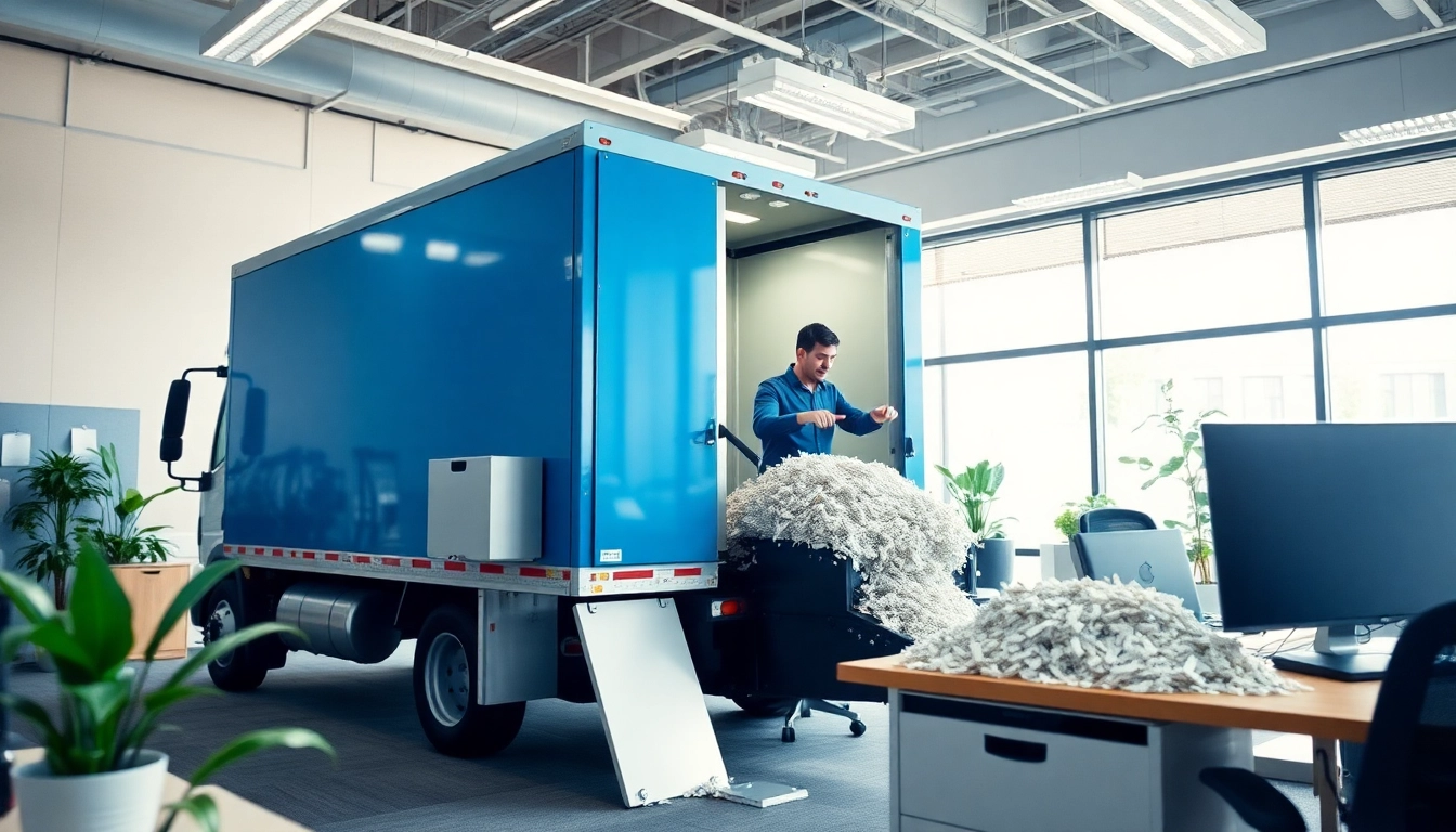 Secure on-site shredding Cleveland service in action with professional technician shredding documents.