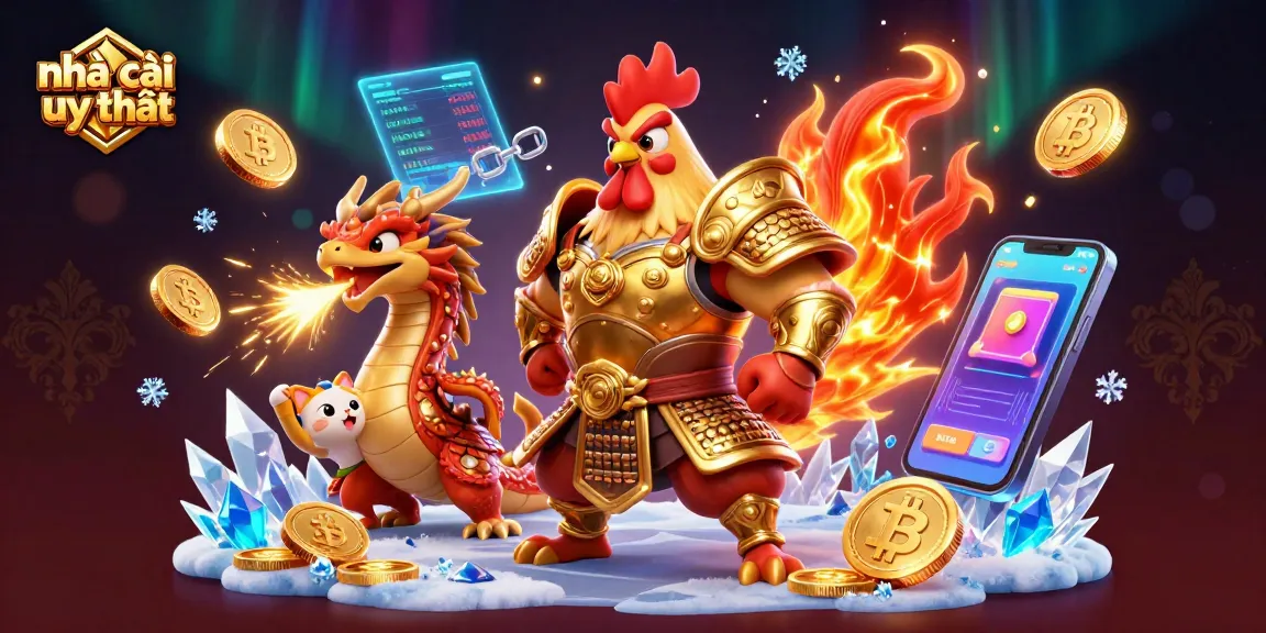 Experience the excitement of nhà cái uy tín with a captivating scene featuring crypto coins and heroic characters.