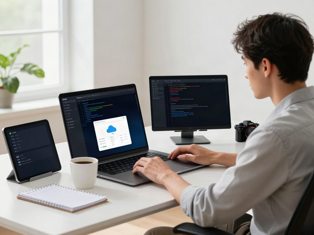 Dynamic workspace showcasing v2rayN interface on dual monitors, modern tech setup.