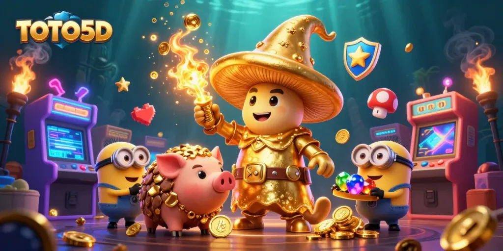 Engage in the thrilling TOTO5D experience surrounded by magical characters and vibrant casino games.
