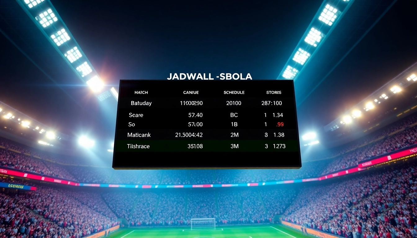 Jadwal bola lengkap dengan atmosfer pertandingan sepak bola yang meriah di stadion.