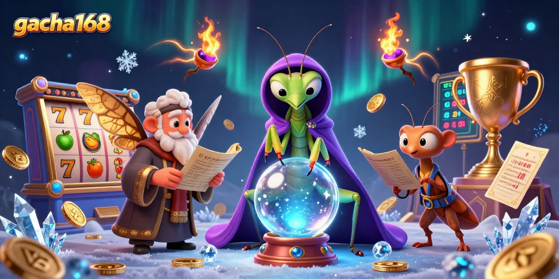 Experience gacha168's vibrant slot adventures with mystical characters, slot reels, and winning symbols.
