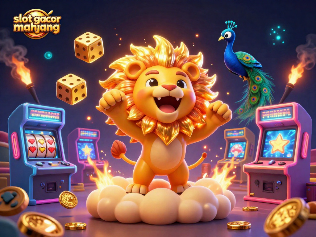 Win big with slot gacor mahjong in this vibrant, energetic casino scene featuring colorful gaming elements.