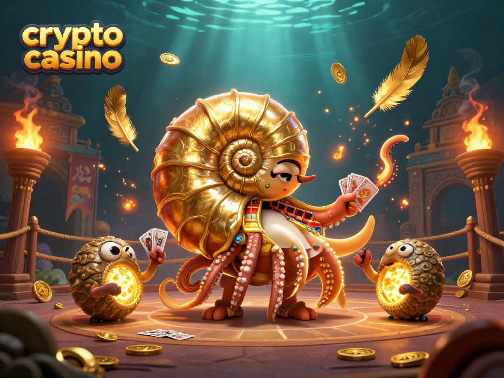 Jouer sur un crypto casino avec des pièces de Bitcoin et un rouleau de casino lumineux.