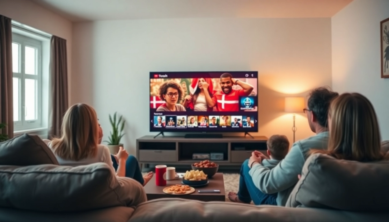 Engaging family scene enjoying iptv Denmark channels in a cozy living room atmosphere.