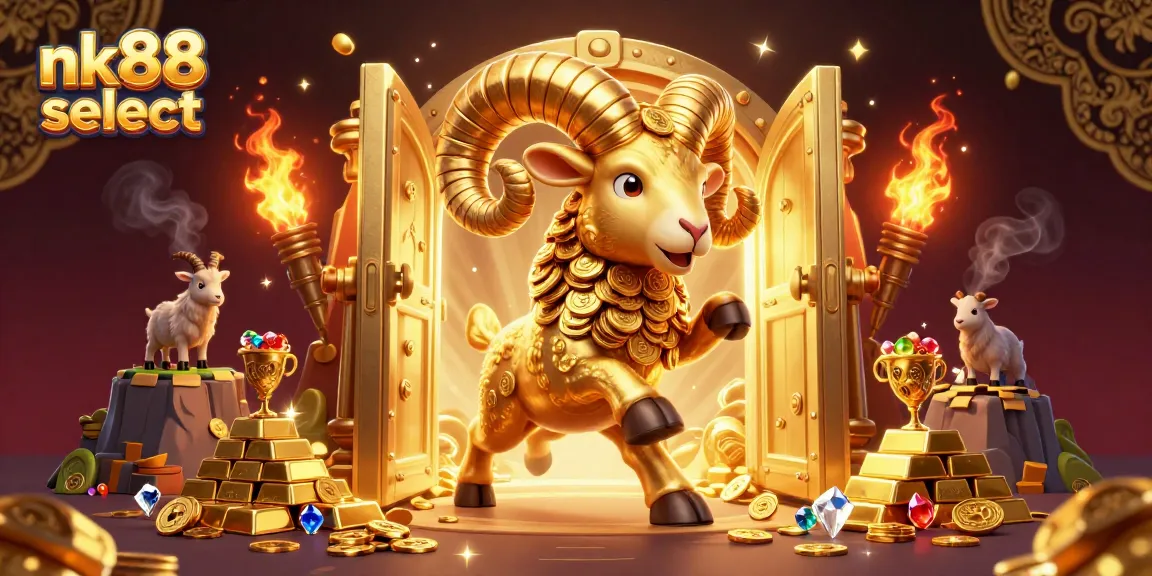 Experience the thrill of nk88 select with a massive golden ram charging through treasure and jewels.