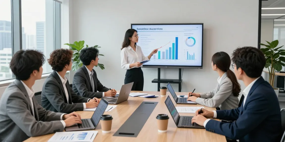 Audit Firms in UAE professionals collaborating in a modern office meeting, analyzing financial data and metrics.