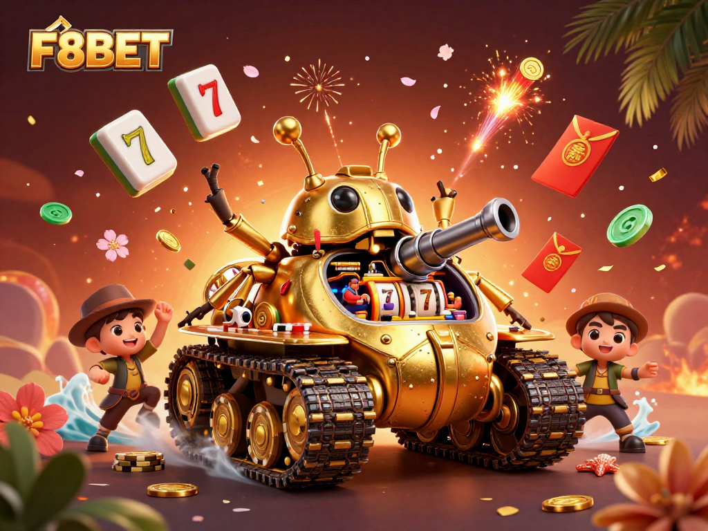 Play spectacular casino games with F8BET in a vibrant 3D illustration of a unique casino beetle.