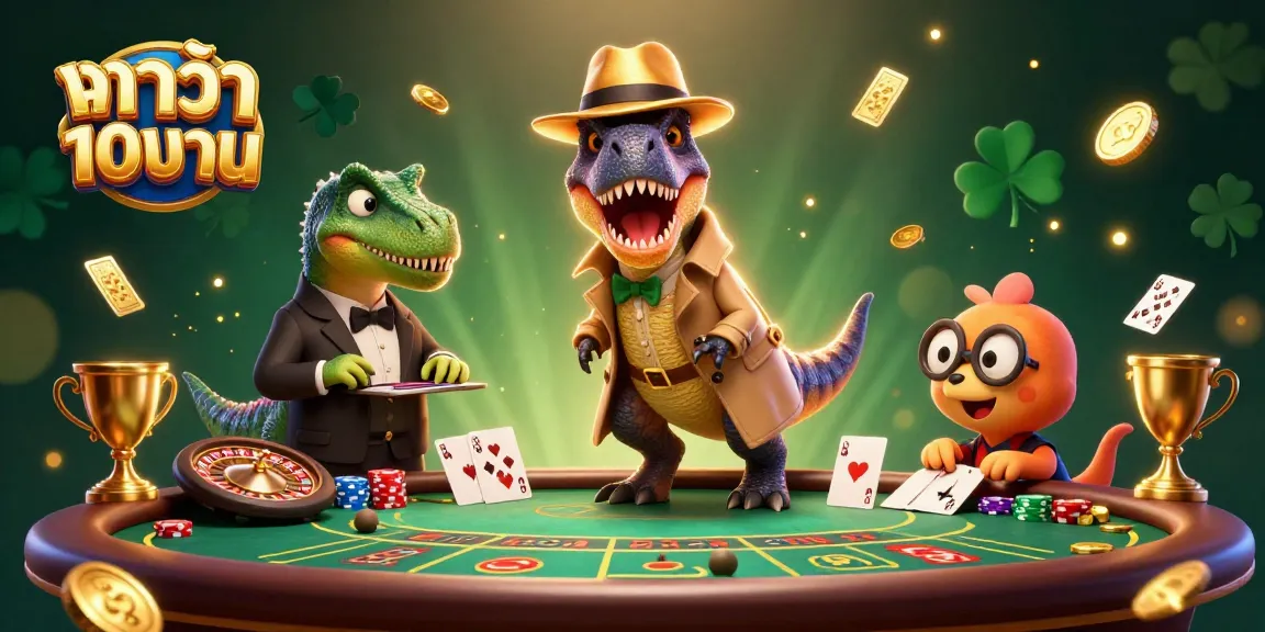 Engage in thrilling baccarat action with บาคาร่า 10 บาท, featuring a clever velociraptor in a trench coat.