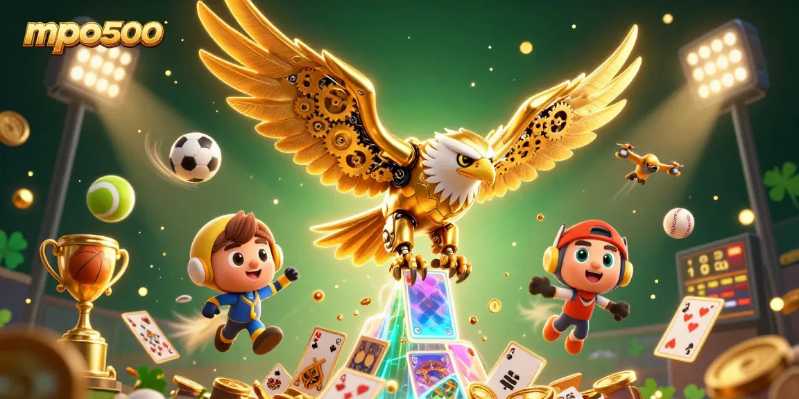 Experience mpo500's vibrant gaming world with golden eagle symbolizing digital fun.