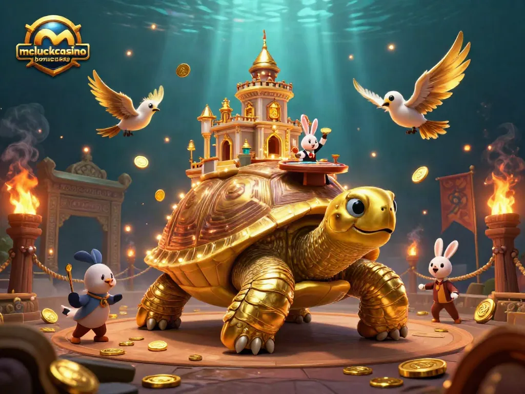 Win big with mcluckcasinobonuscodes - a colorful 3D casino adventure featuring golden elements.