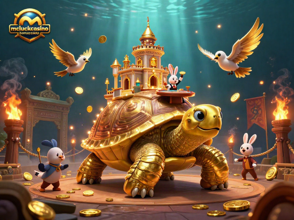 Win big with mcluckcasinobonuscodes - a colorful 3D casino adventure featuring golden elements.