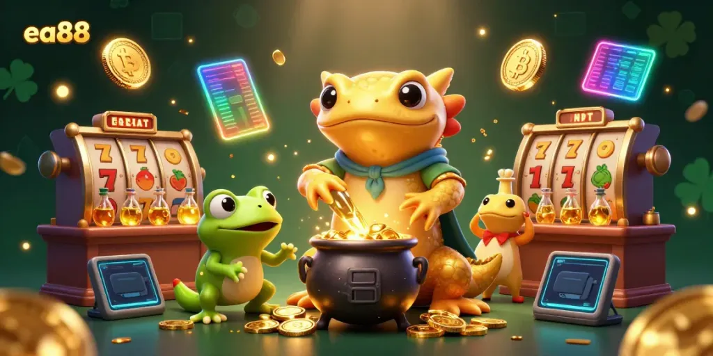 Khám phá thế giới ea88 trong một hình minh họa sinh động về alchemist và trò chơi casino.