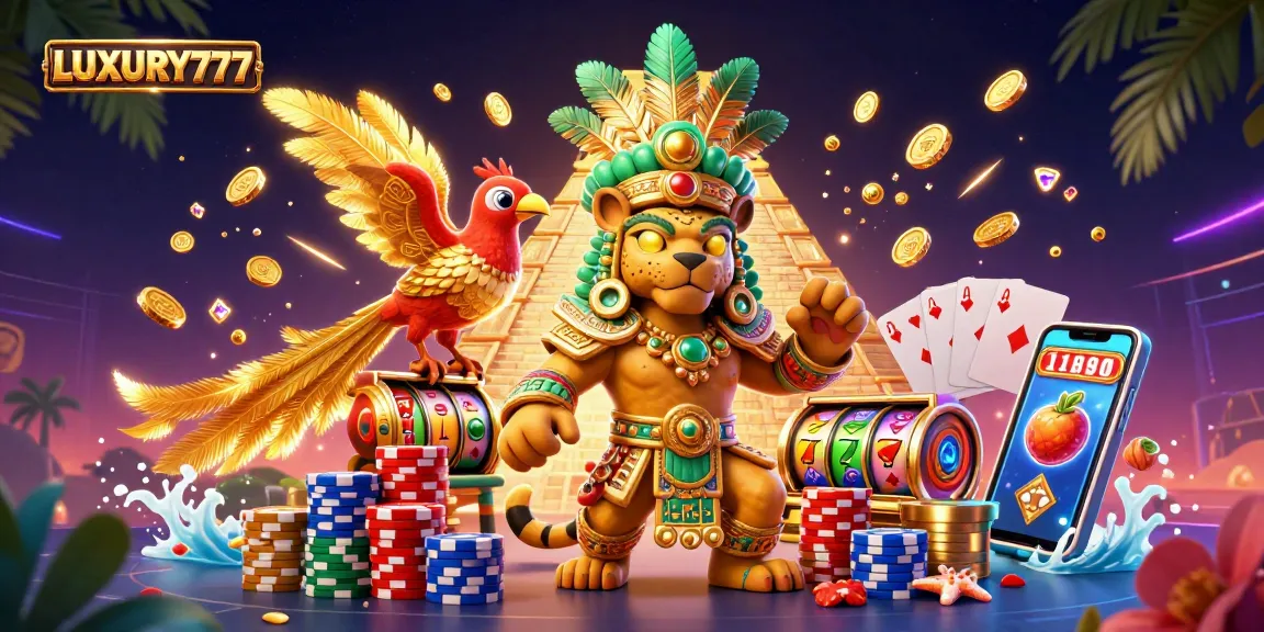 LUXURY777 menghadirkan suasana slot dengan karakter virtual dan simbol jackpot yang berkilau.